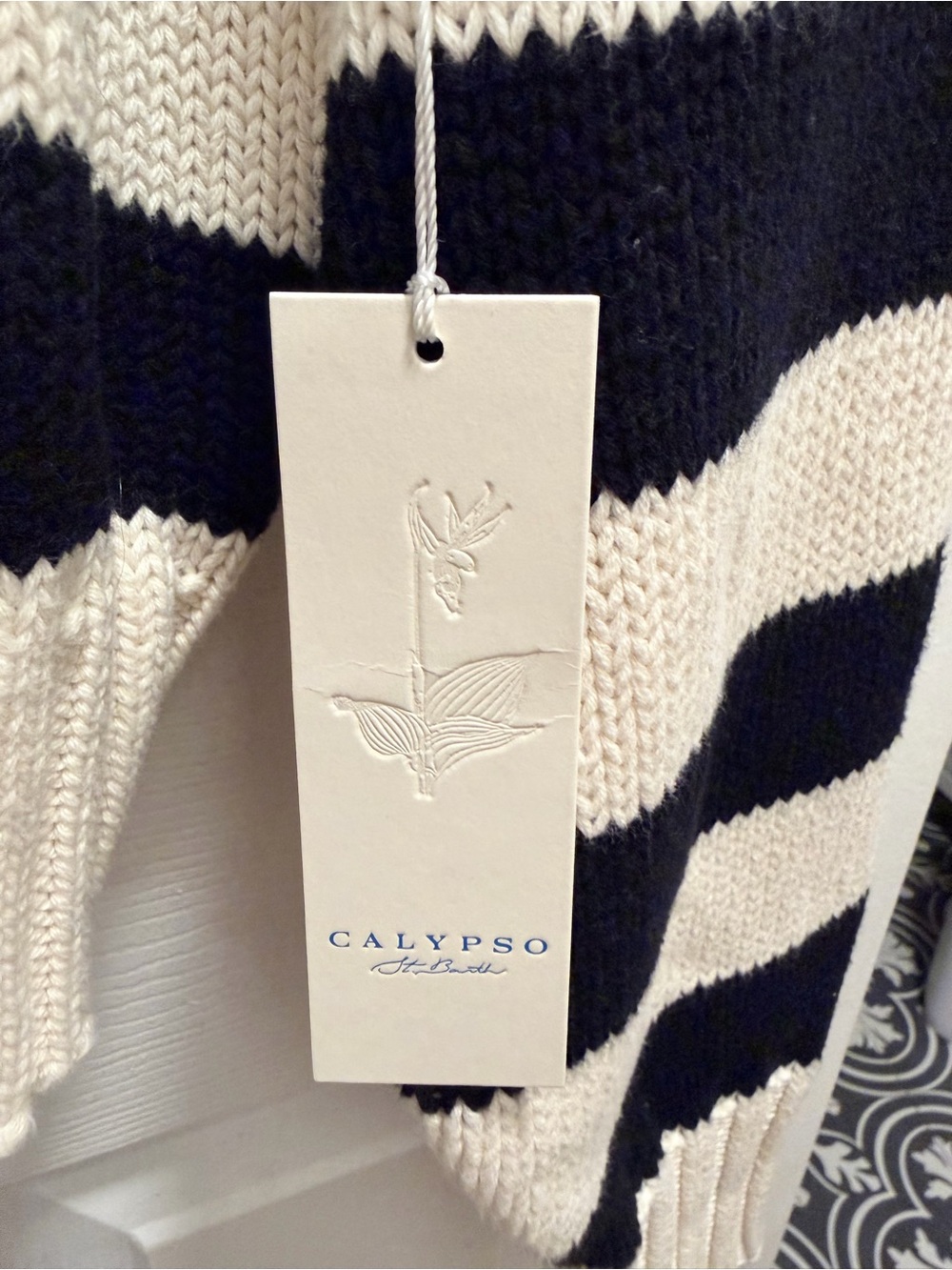Calypso St. Barth Cream and Black Striped Collared Knit Sweater - Picture 3 of 6